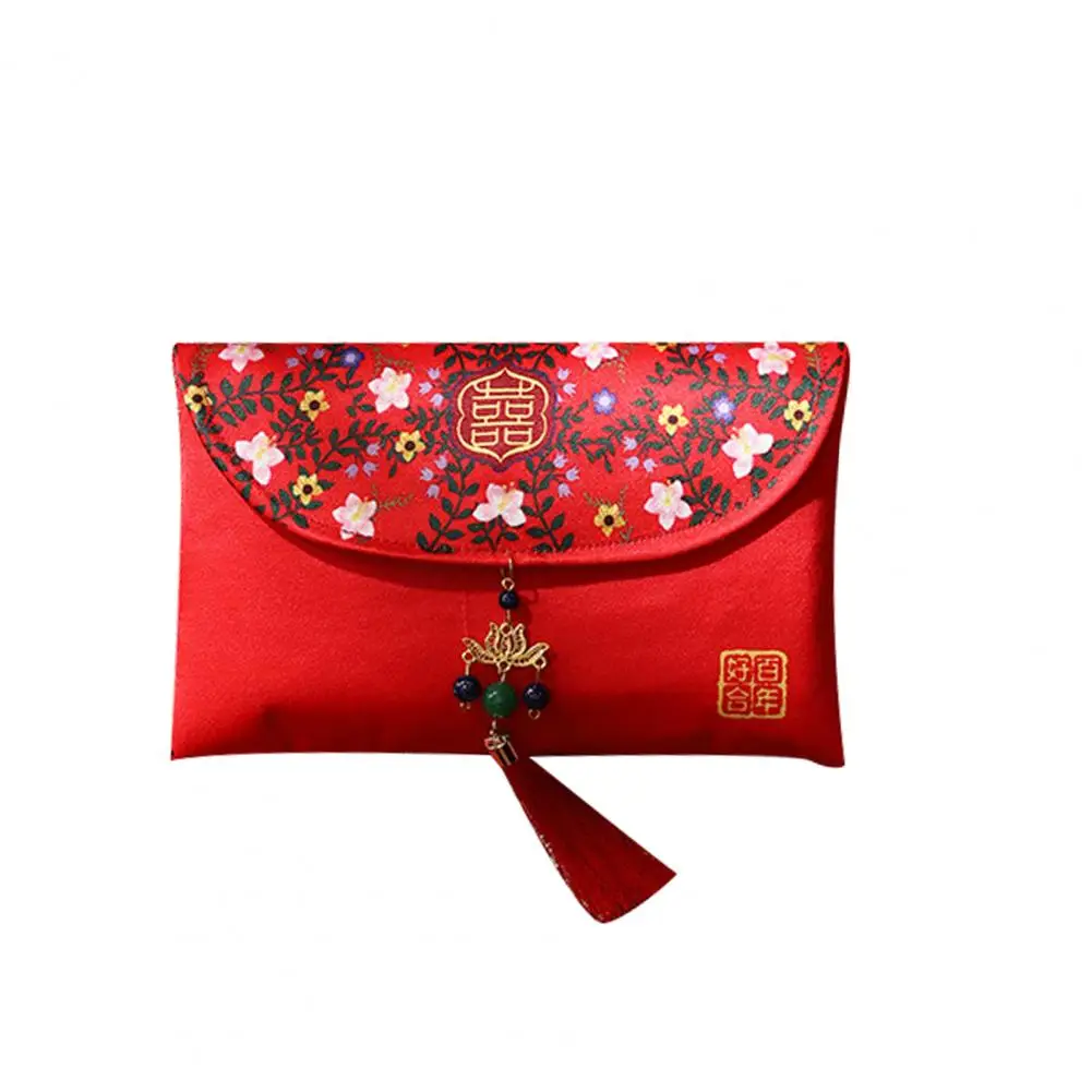 2023 HongBao Traditional Chinese Wedding invitation Card Bag Faux Silk Festive New Year Red Envelope Lucky money Bag