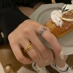 Silver Color Korean Retro Geometric Multi-layer Cross Open Adjustable Ring For Women Trends Creative Simple Party Jewelry