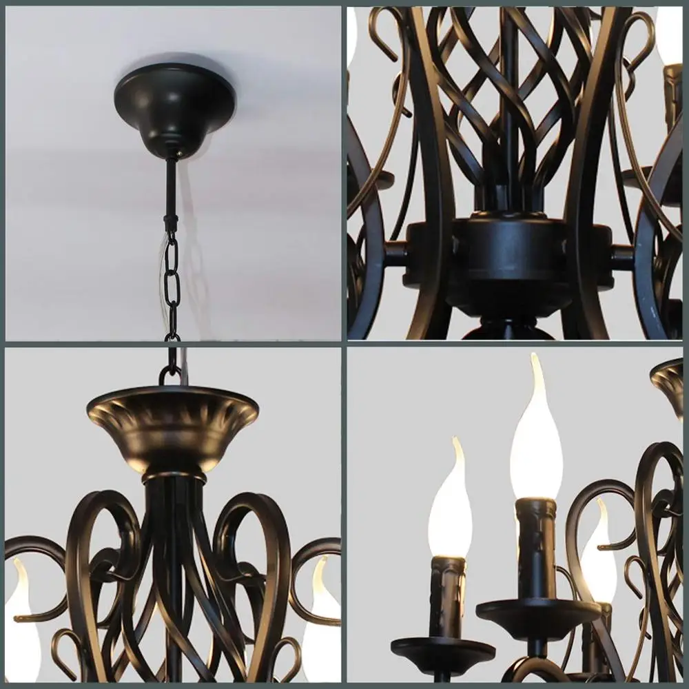 Imagem -06 - Candelabro de Ferro Forjado Vintage Candle Light Black Metal Luminária para Sala de Estar Foyer Pendurado Lâmpada Pingente