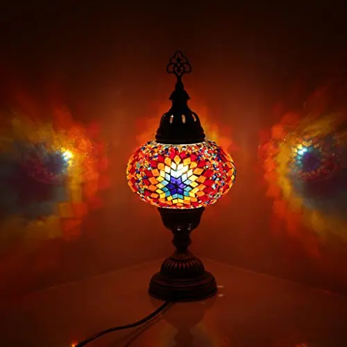 Multicolor Handmade Turkish Moroccan Ottoman Style Mosaic Table Lamp with Large Size Globe