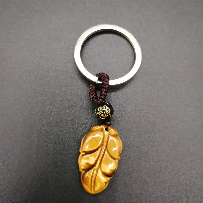 

Natural Tiger Eye KeyChain Natural Stone KeyChain Carved Leaves KeyChain For Women For Gift For Women Men KeyChain Jewelry