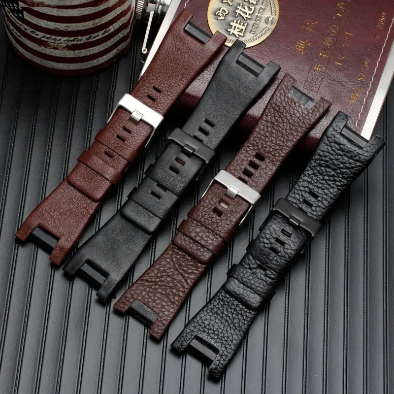 fit Diesel DZ4246 DZ1273b Bracelet 32*17mm plain black Dark brown genuine leather steel clasp watchband strap Dedicated men