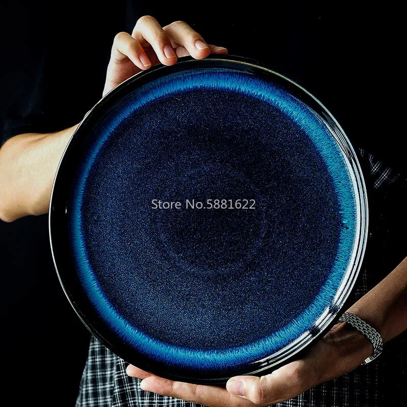 Japanese Kiln Glaze Deep Blue Dinner Plates 8inch 10inch Dishes Steak Platter