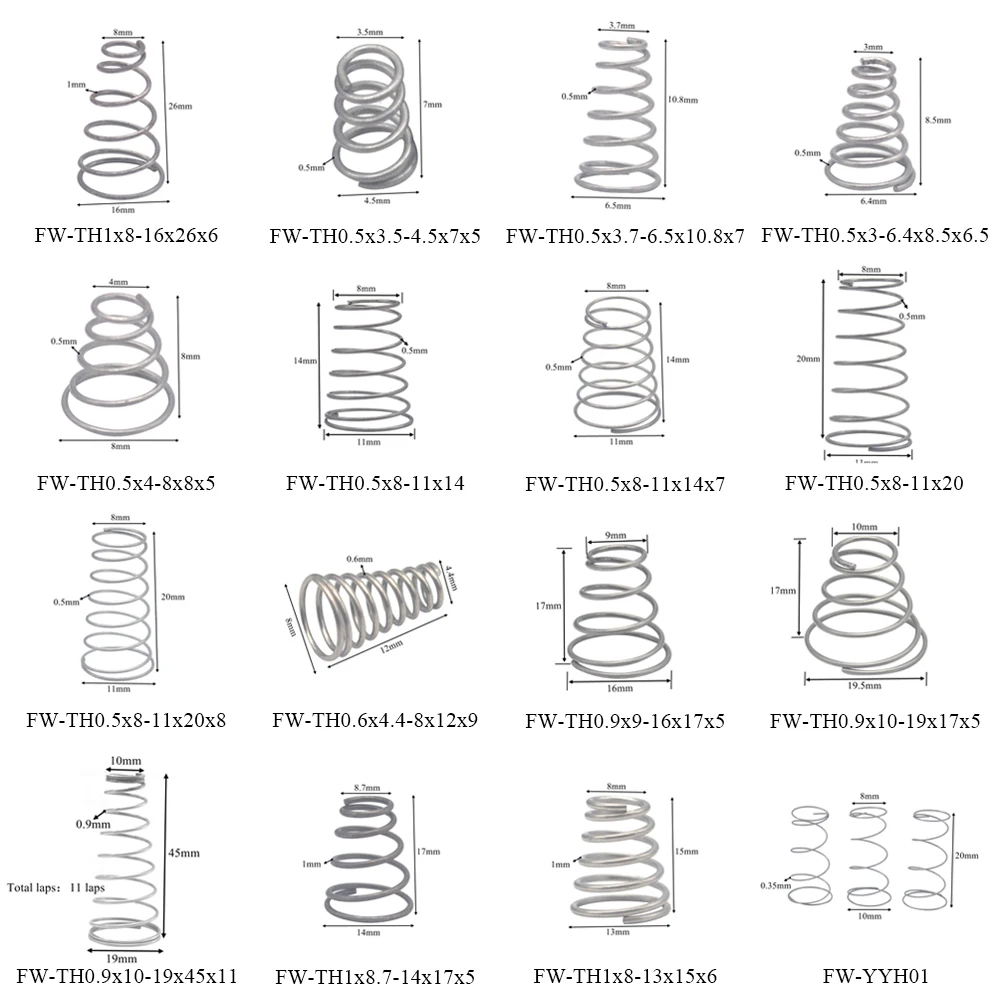 10PCS  Multi Size Mini Stainless Steel Tower Pressure Spring conjoined Conical Compression Contact Springel