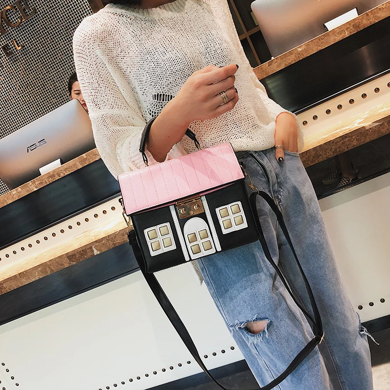 Fashion Cute House Design Pu Leather Crossbody Bag for Women Purses and Handbags Shoulder Bag Female Tote Bag Designer Bag