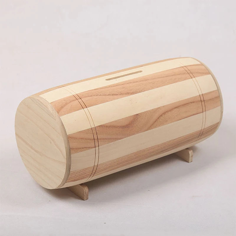 Wooden Wine Barrel Money Box, Piggy Bank, Safe Coin Bank, Handmade, Safe, Carving, 1Pc