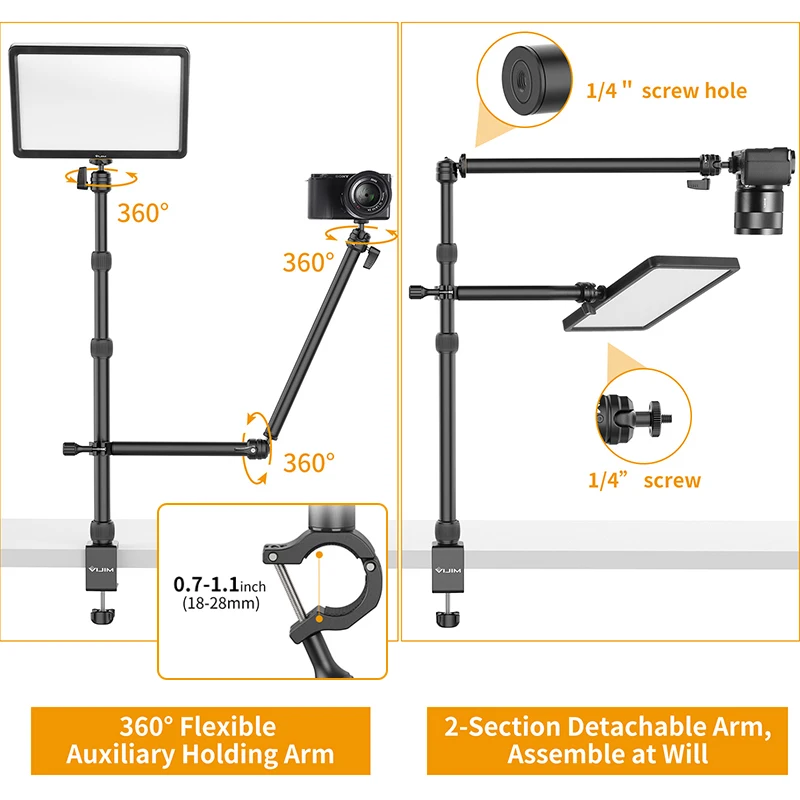 VIJIM LS11 Camera Mount Desk Stand with Flexible Auxiliary Holding Arm Overhead Camera Webcam Table C-Clamp for Photography