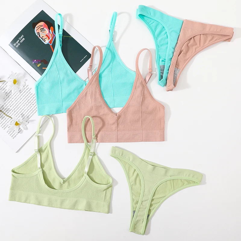 Nahtloses BH- und Slip-Set für Damen, U-förmiger Rückenausschnitt, kurzes Oberteil, tief sitzender Slip, bequemer BH, Damenunterwäsche, verführerisches Dessous-Set. – Detail 4