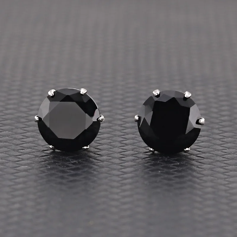 AsJerlya 1 Pair Titanium Stainless Steel Six-claw AAA Black Zircon Stud Earrings Diamond Fashion Men & Women Earrings Wholesale