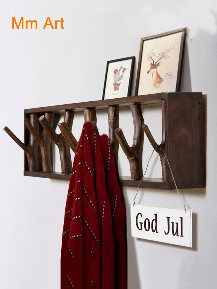 Branch Solid Wood Coat and Hat Rack Living Room Wall Creative Wall Hanging Hanger Key Clothes Hook