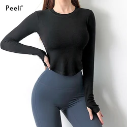 Camicie sportive solide da donna High Elastic Gym Yoga Top inverno traspirante t-shirt a maniche lunghe sport Crop Top abbigliamento sportivo ad asciugatura rapida