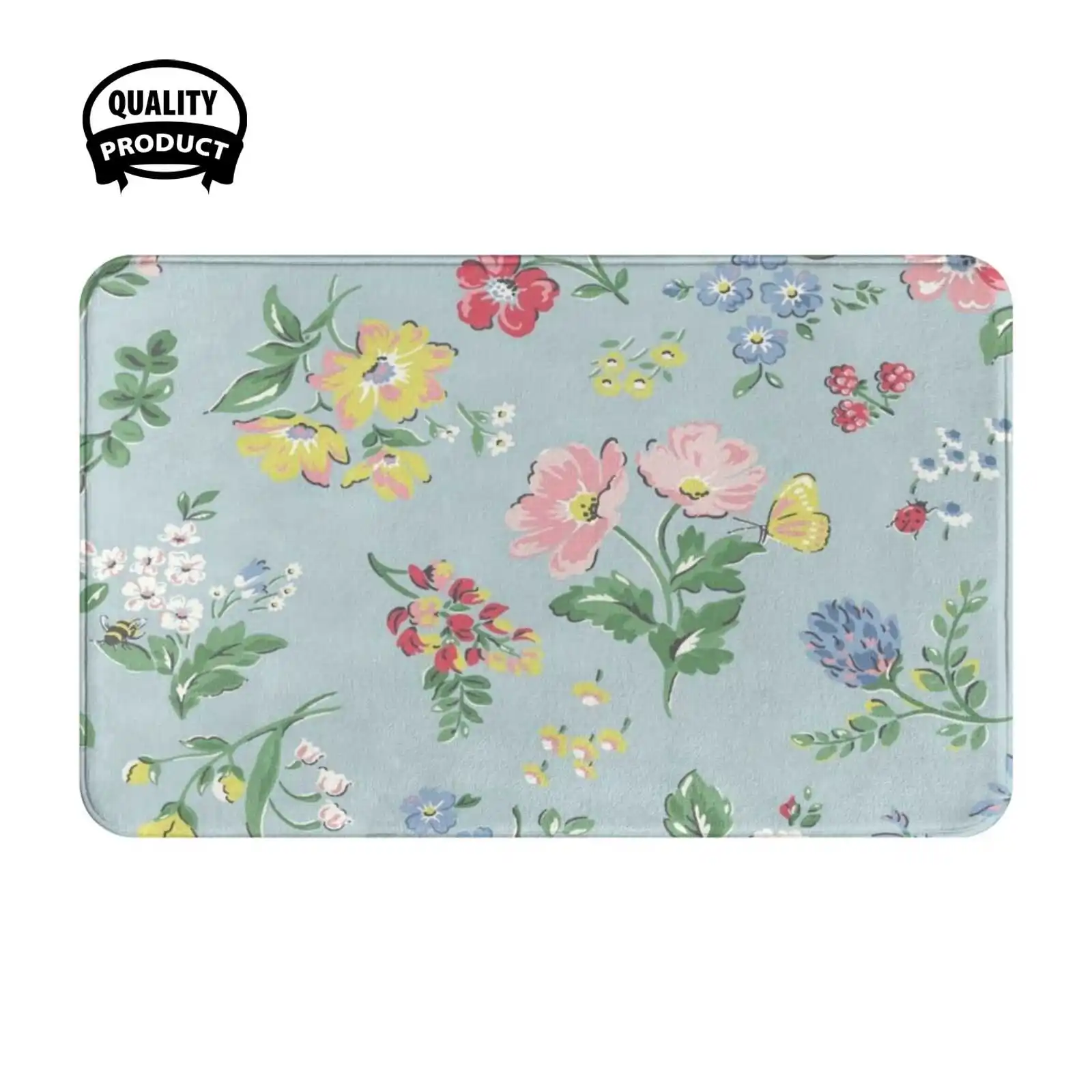 Flowers Design Soft Cushion Home Carpet Door Mat Car Rug Pretty Vintag Pink Girly Roses Shabby Chic Cute Kitsch Nature Repeat