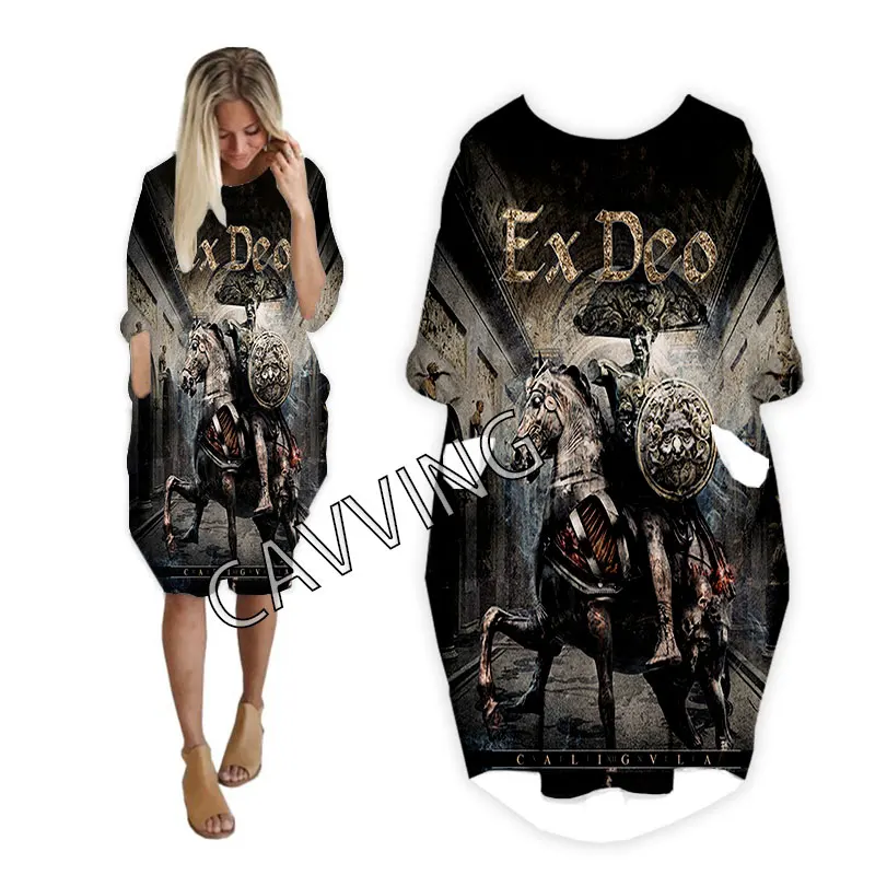 CAVVING 3D Printed  Ex Deo  Band  Midi Funny Shirt  Harajuku Top Women Knee-Length US Size  Women&#39;s Skirt Long-sleeved Dress