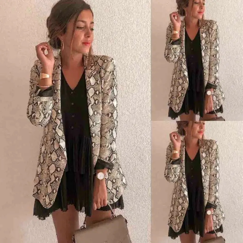 

Fashion Womens Blazers Snake Skin Long Sleeve Blazer Coat Slim Casual Business Blazer Suit Jacket Coat Outwear