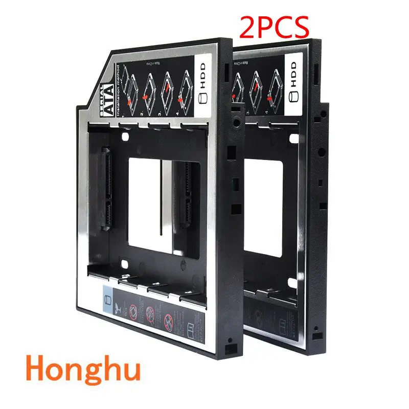 

Lof of 2Pcs Universal SATA to SATA 12.7mm 2nd HDD SSD Caddy Tray Bracket with LED Indicator for Laptop DVD CD-ROM Optibay
