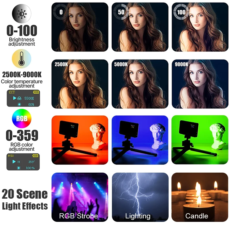 Ulanzi-VL120 RGB Câmera Luz com Difusor LED Painel de Vídeo, Telefone Fotografia Luzes, 2500-9000K, CRI 95 +, 3100mAh