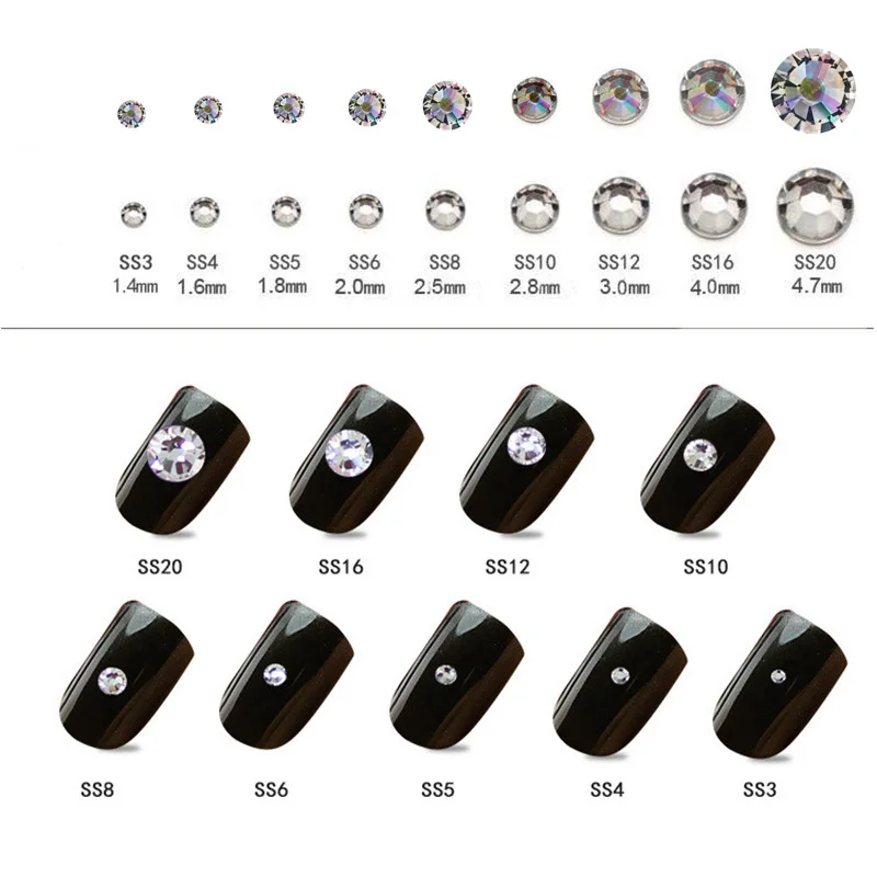 SS3-SS30 Rhinestones Set Powdery bottom AB white Crystal Glass Hotfix Flatback Nail art Rhinestones For DIY Nails