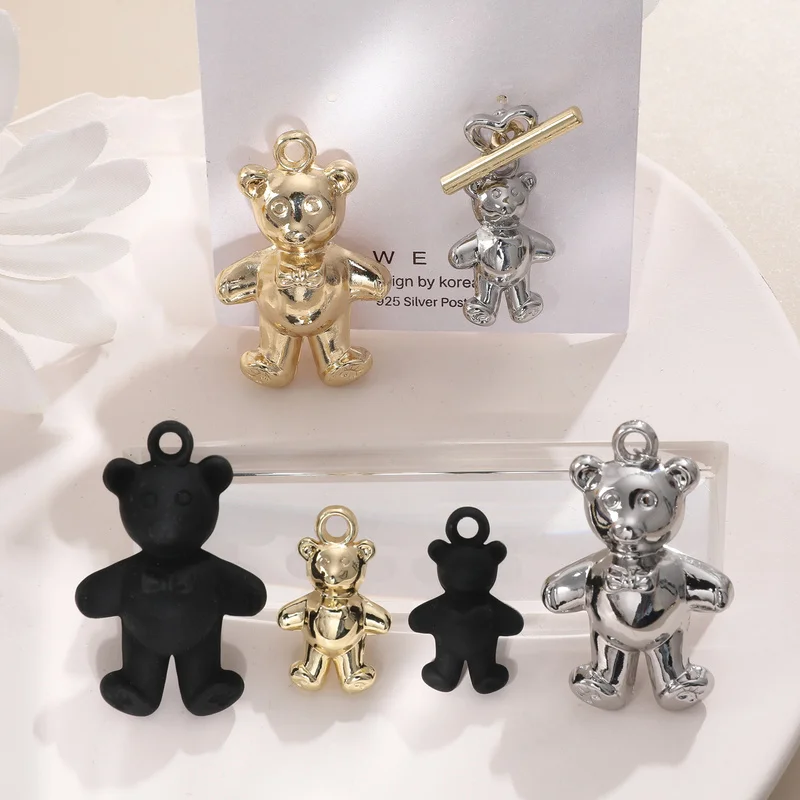 Korean cute Ackley three-dimensional gold and silver black teddy bear pendant DIY hand-trimmed earring accessories material