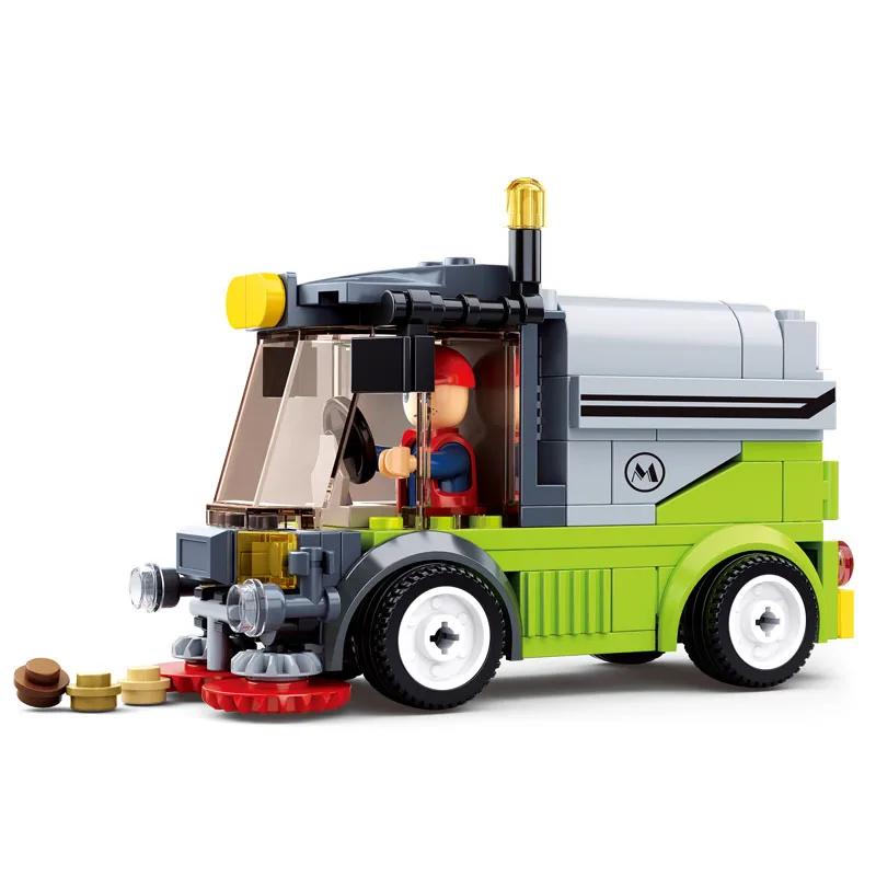 Sluban Building Block City Town Great Vehicles Municipal Car Road Sweeper 136pcs Educational Bricks Toy Boy-No Retail Box