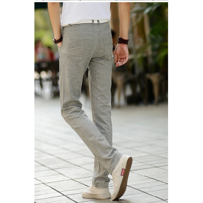 118 Men Fashion Summer Fashion Korea Slim Fit Straight Linen Cotton Thin Business Trouser Pants Male Casual Pants Import Clothes