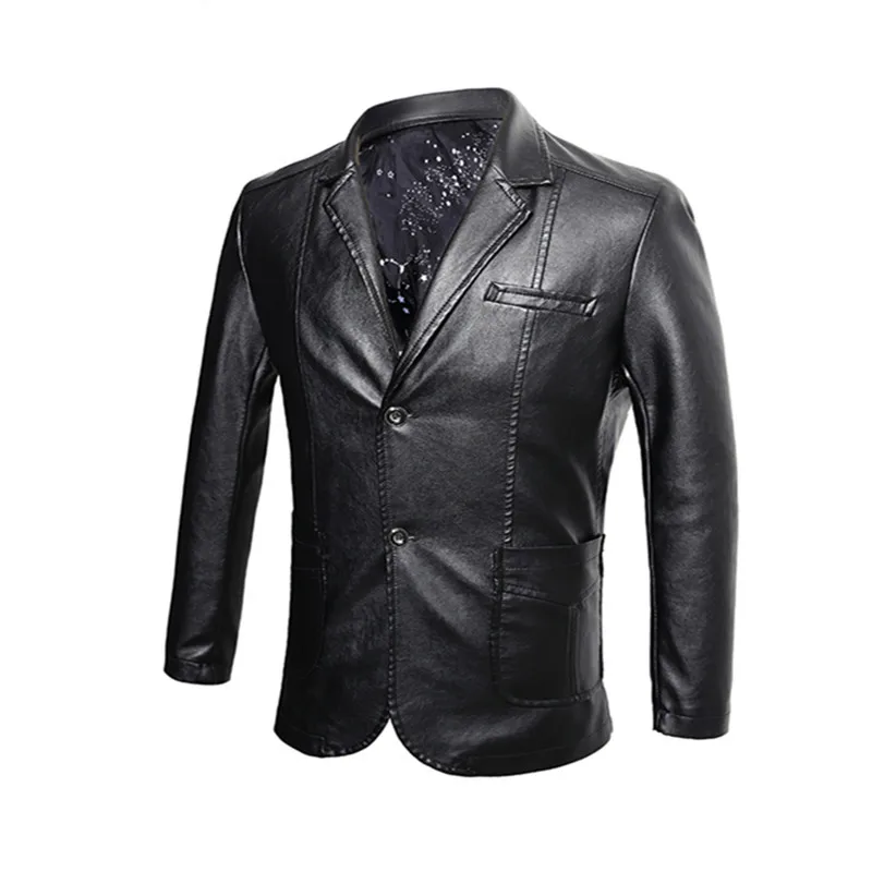 

Fashion Casual Men's Leather Jacket Spring and Autumn Slim Pu Waterproof Waterproof Black Wine Red Large Size 6XL Warm Jacket