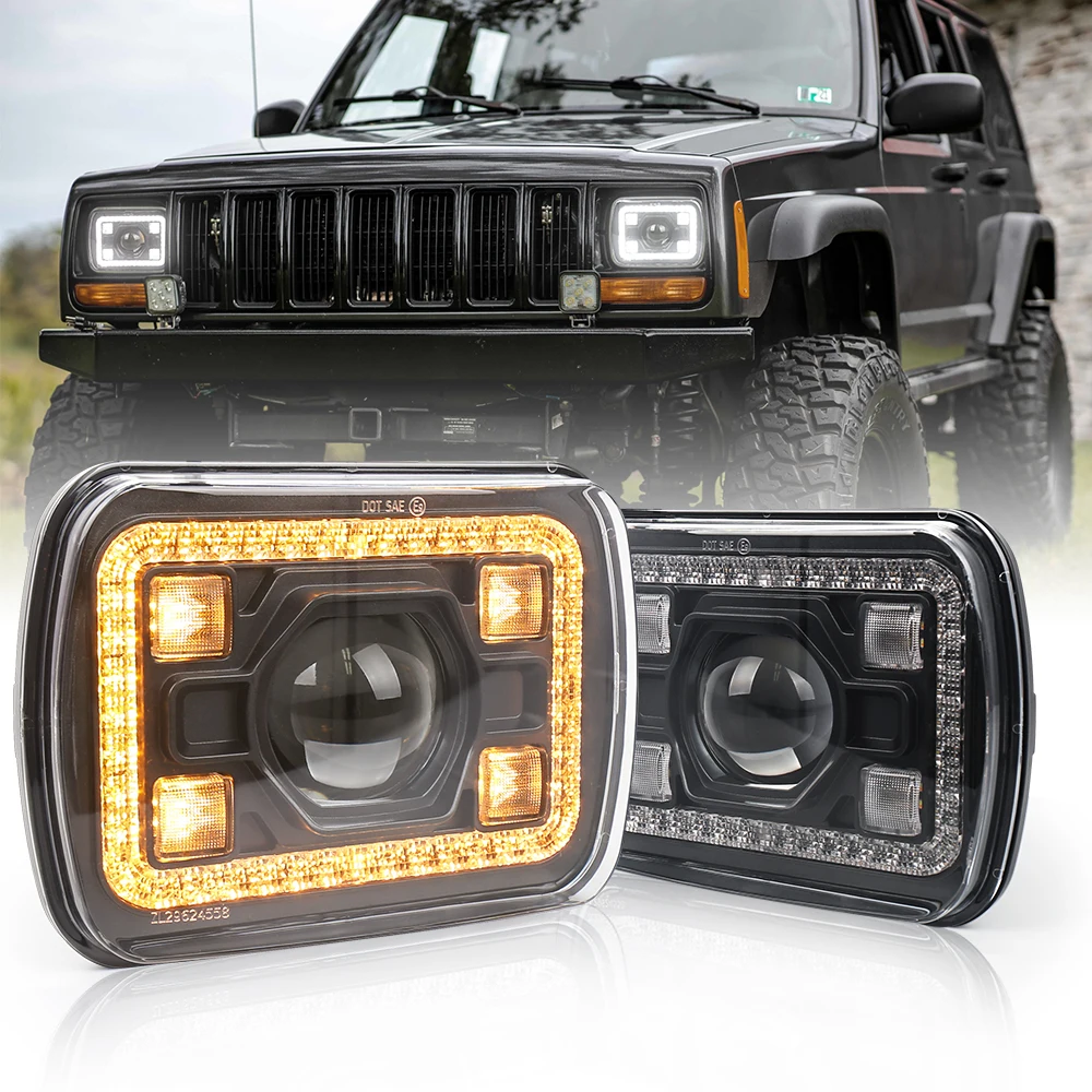 2 Pcs 7x6 Inch LED Headlamps With Hi/Lo Beam Amber Turn Signal Led Headlights For Jeep Wrangler YJ Cherokee XJ Comanche MJ