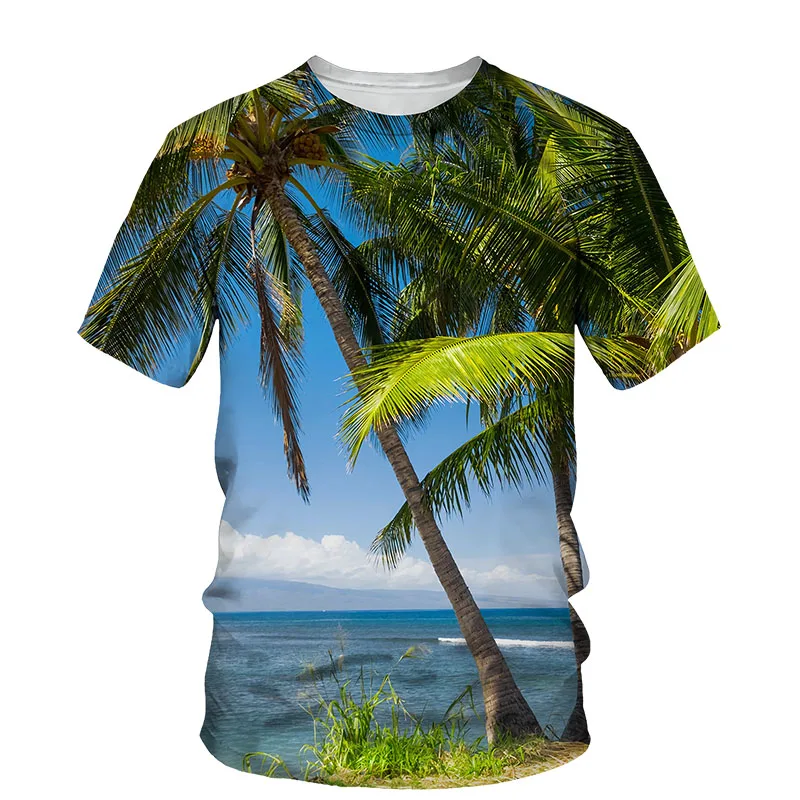 Summer Palm Tree graphic t shirts For Men Fashion Natural Scenery Pattern T-shirt Casual 3D Print t-shirts with short sleeves