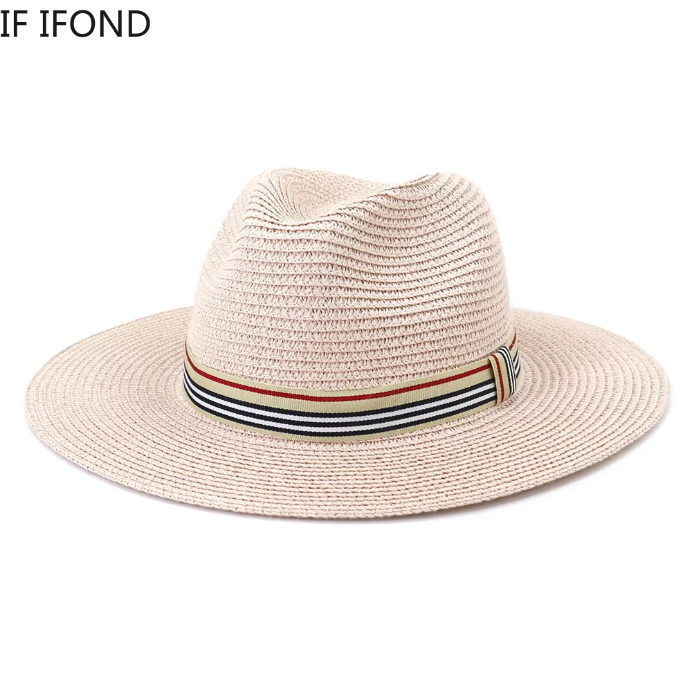 Women Wide Brim Sun Hats 2021 Spring Summer Fashion Panama UV Sun Protection Beach Straw Cap Men Outdoor Casual Jazz Cap