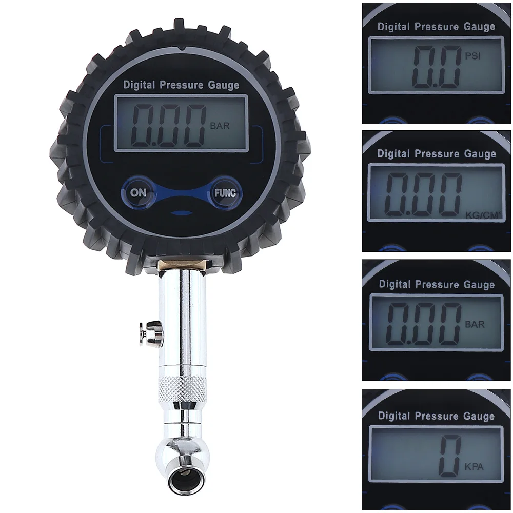 Portable Electronic Digital Tire Gauge with Short Pressure Measuring Valve & Blue Backlight Night Vision for Car Tire