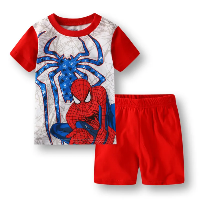 Children Pajamas Spring Short Sleeve T-Shirt Pant Sport Set ron Man SpiderMan Cartoon Kid Boy Girl Baby Sleepwear 1-7Y