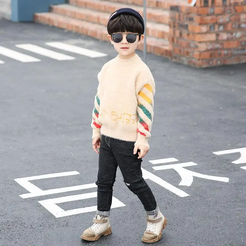 Boys Sweater Kids Outwear Tops Jackets 2024 Luxury Fleece Thicken Warm Winter Autumn Costume Teenage Children Clothing