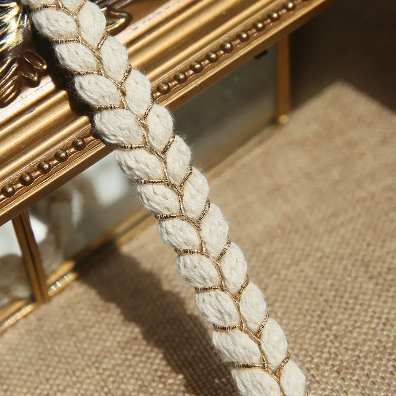 3M 1.5cm Wide Gold Line Cotton Braid Webbing Lace Ribbon Twisted Rope DIY Scarf Jewelry Apparel Home Crafts Sewing Accessories