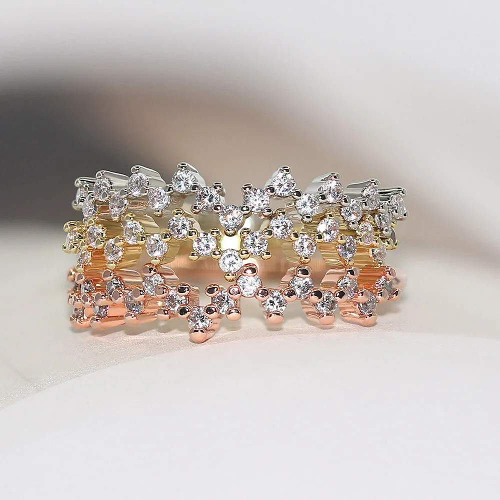 Dainty Rings For Women New Delicate Style Micro Inlay Zircon 3 Color The Star Finger Ring Gift Fashion Jewelry R898