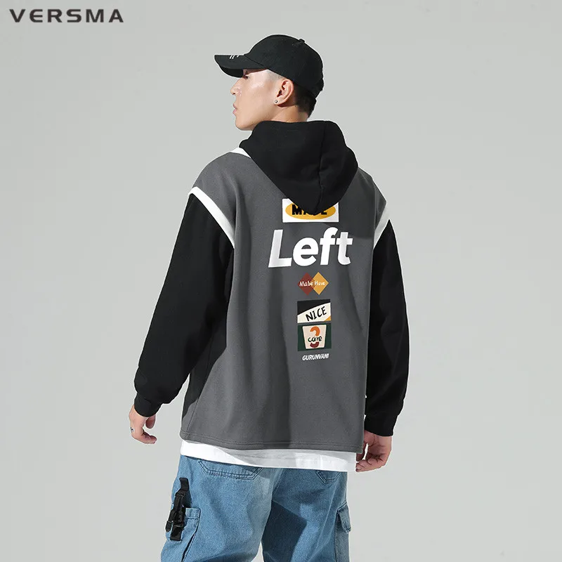 VERSMA Korean Harajuku Hooded BF Vintage Hoodie Sweatshirt Men Hip Hop Streetwear Oversize Unisex Sweatshirts For Men Boys Girls