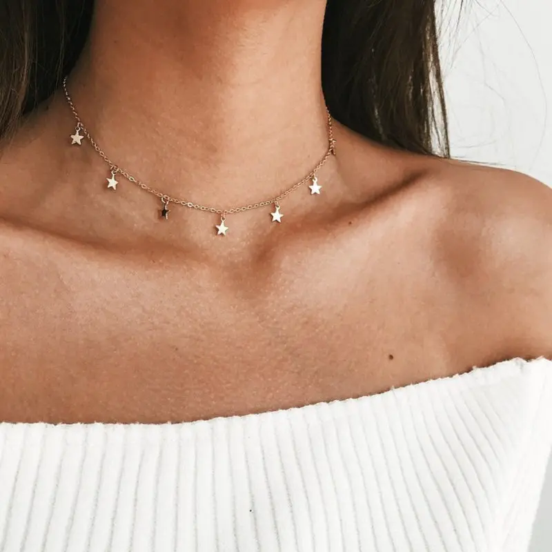 بوهو المرأة كريستال المختنق سلسلة نجمة القلب بار المختنق قلادة على الرقبة بيجو Collares Mujer كولير فام مجوهرات