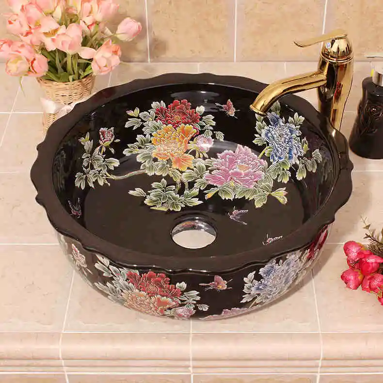 

Jingdezhen China Handmade Lavabo Washbasin Luxurious Embossed Silver Artistic Bathroom Sink bathroom hand painted sinks