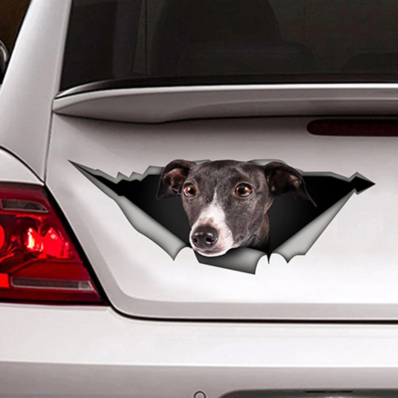 EARLFAMILY 13cm x 4.9cm Funny Greyhound Car Sticker Torn Metal Decal Reflective Stickers Waterproof 3D Car Styling Pet Dog Decal