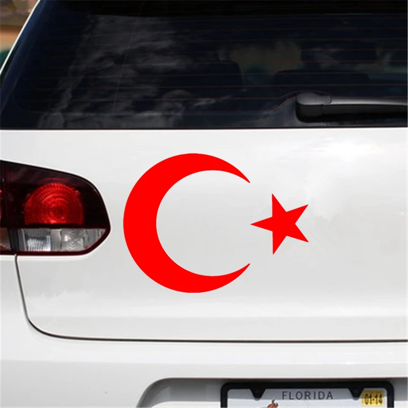 CK20160# Funny Vinyl Decal Turkish Flag Moon and Star Car Sticker Waterproof Auto Decors on Truck Bumper Rear Window