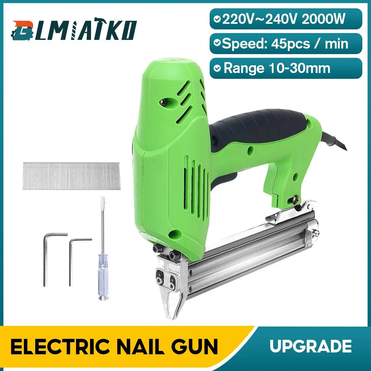 

BLMIATKO 2000W Electric Nail Gun 220V-240V Nailer Stapler Woodworking Electric Tacker Furniture Staple Gun Power Tools