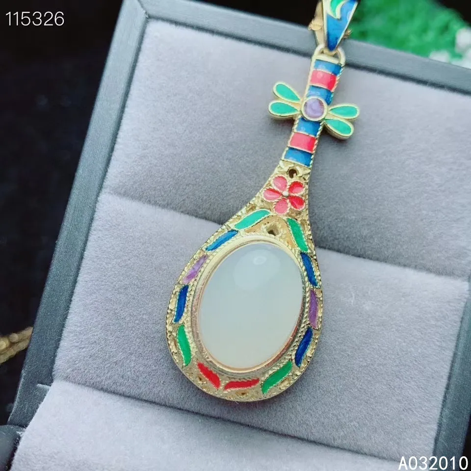 

KJJEAXCMY Fine Jewelry 925 Sterling Silver Inlaid Natural White Jade Cloisonne Luxury Female New Pendant Necklace Support Test