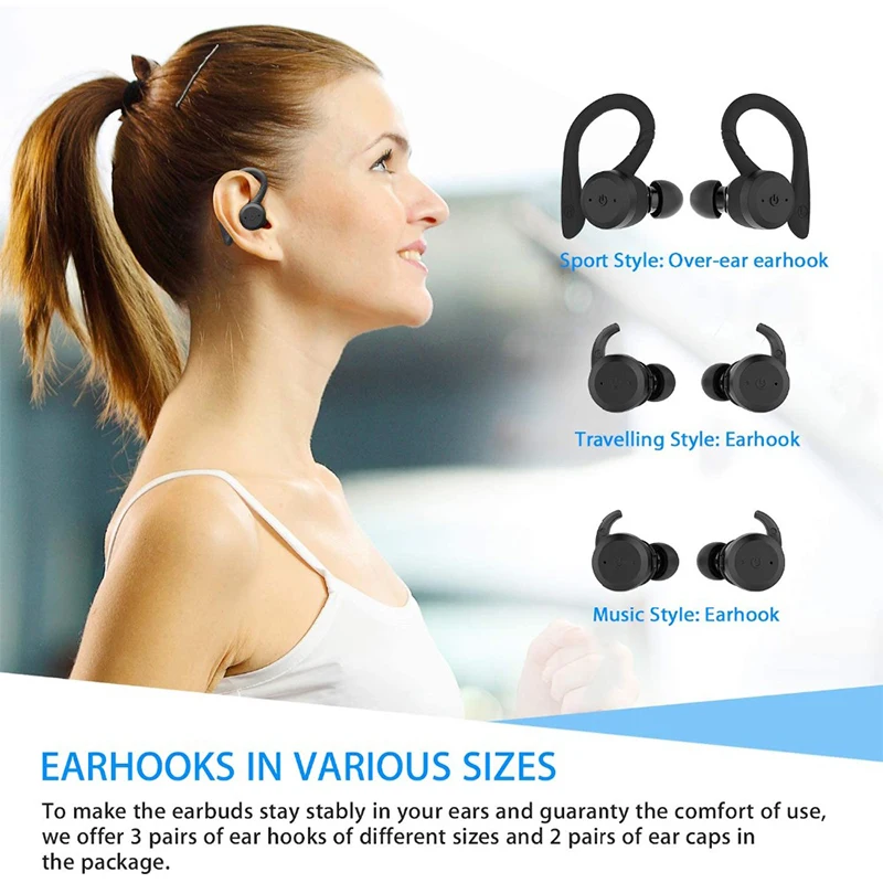 Auriculares TWS inalámbricos con Bluetooth, dispositivo de audio estéreo, resistente al agua, 20 horas de tiempo de reproducción, para deporte, Ipx7