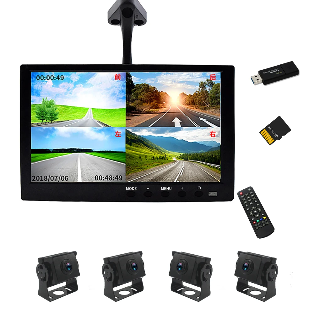 10 inch IPS Display Screen 1080P Car Rear View Camera HD Night Vision 360 Degree Panorama Monitoring System IP68 Waterproof