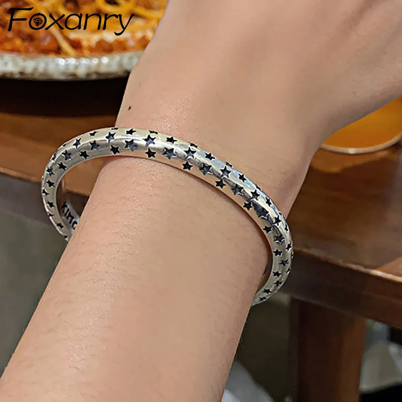 Foxanry Silver Color Opening Brcacelet Bangles for Women INS Fashion Vintage Punk Stars Party Jewelry Gifts Wholesale