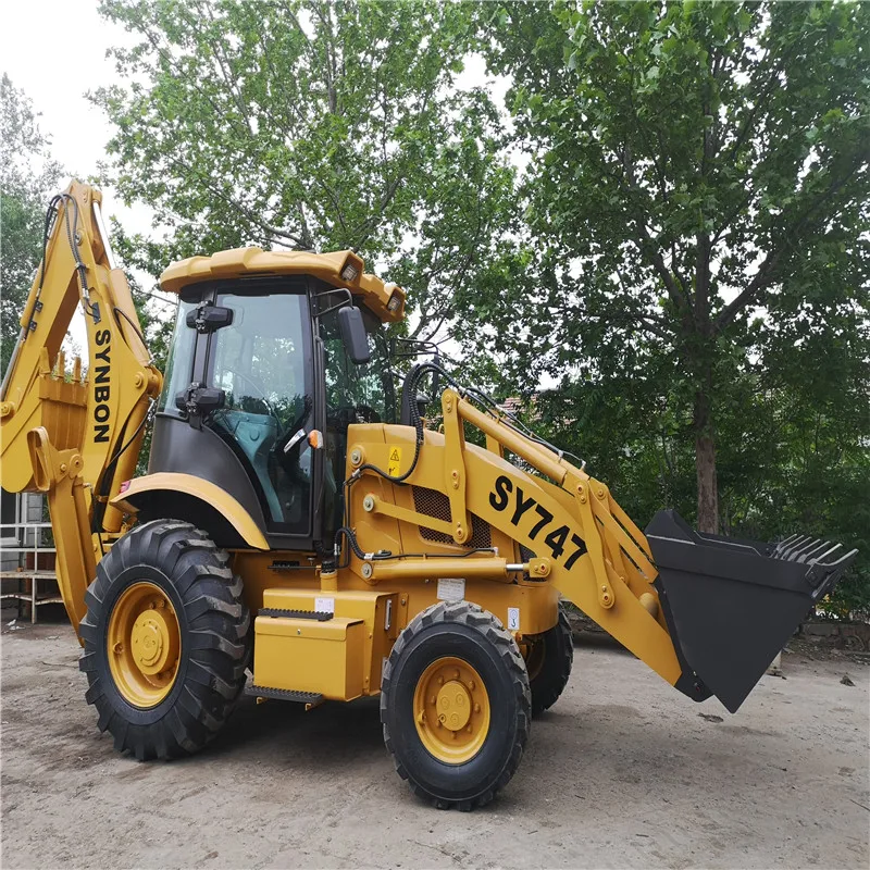 SY747 Four Wheeled Excavator Backhoe Loader   Excavation Loading Bucket Stepless Speed Change.