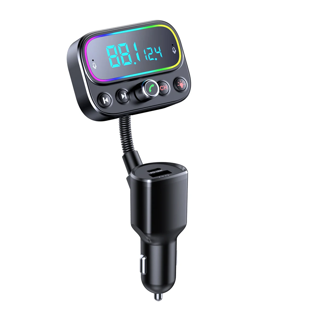 Rainbow LED Wireless FM Transmitter Bluetooth Handsfree Kit Car MP3 Player,PD 18W  Type-C Port for Fast Charge