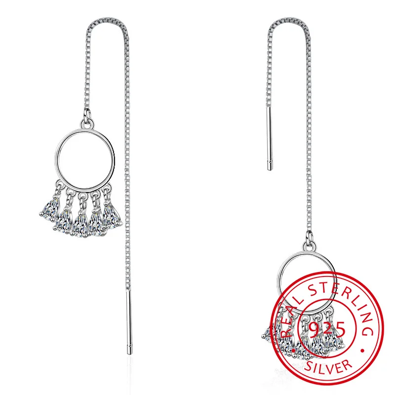 

New Fashion Silver Bohemia AAA Zirconia tassel Dream Catcher Dreamcatcher Long 925 Drop Earrings For Women Jewelry