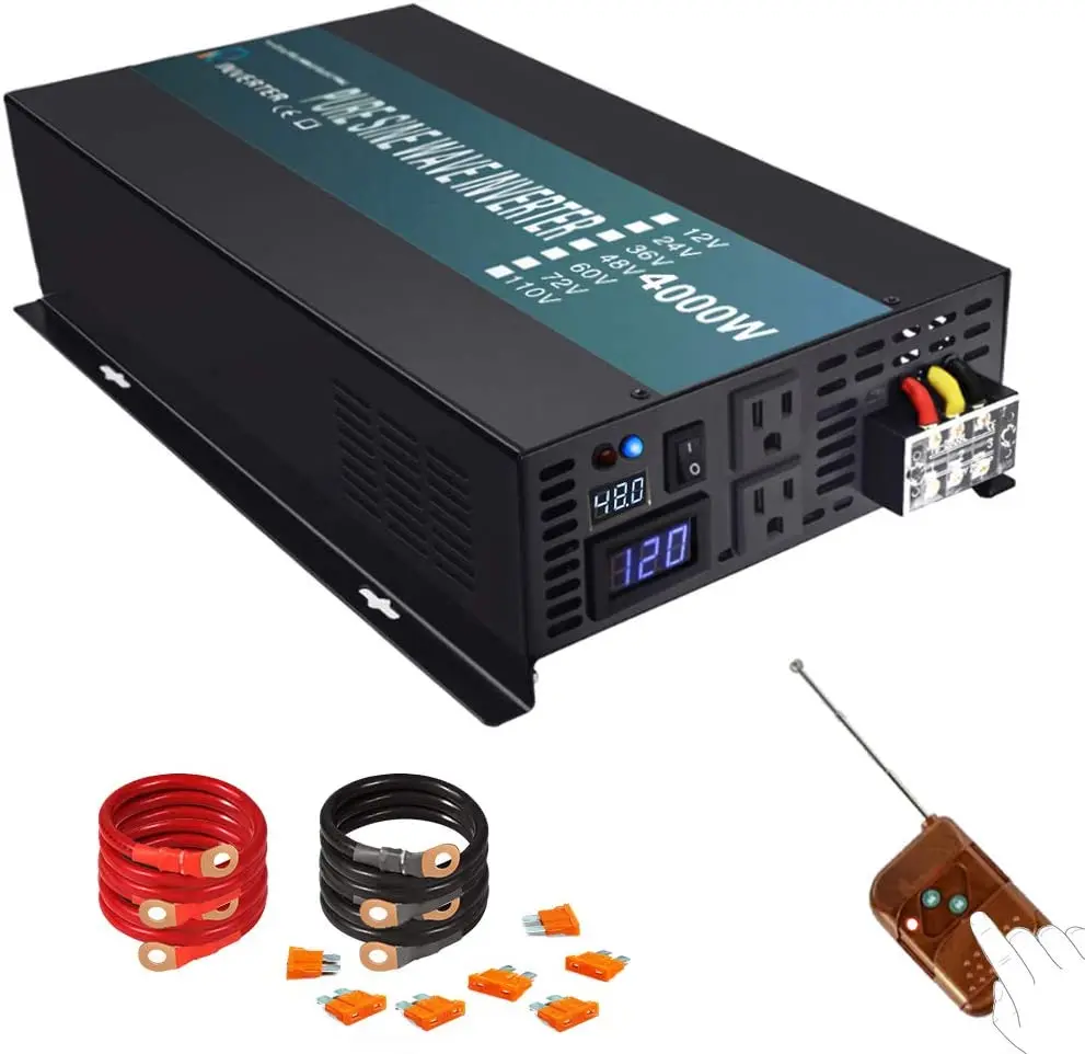 

4000W Pure Sine Wave Inverter 24V to 220V Solar Power Inverter Coverter Voltage Regulator 12V/48V DC to 120V/230V/240V AC Remote