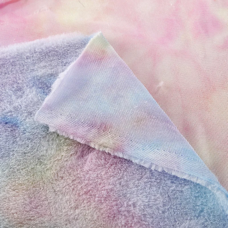 50*160CM Rainbow Rabbit Hair Plush Fabric PV Velvet Printed Fabric Gradient Flannel for Scarf Accessories Clothing DIY Toy