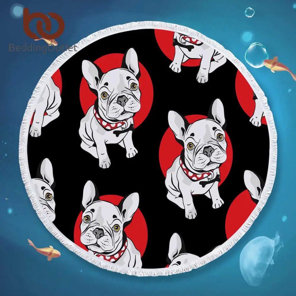 

BeddingOutlet Bulldog Round Beach Towel for Kids Printed Serviette De Plage Large Towel Cartoon Microfiber Bath Toalla 150cm