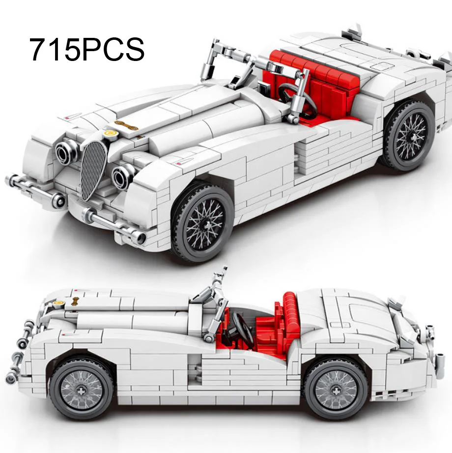 Retro Sport Car Building Block Classic Roadster Model Xk120 Pull Back Vehicle Steam Construction Brick Toy Collection For GiftS